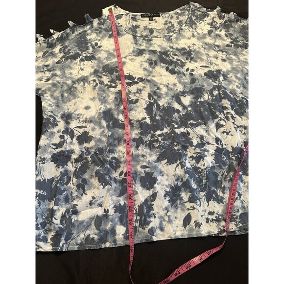 Fred David Shirt Womens SZ 3X Blue Floral Print Short Sleeve Boho Casual Top - Picture 5 of 7